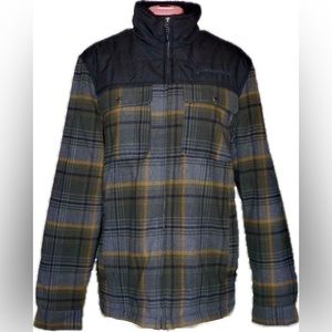 Free Country Mens plaid and quilted black blue zip jacket, small